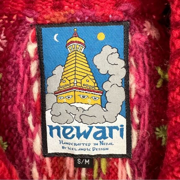 Newari Wool Cardi Sweater Sz S/M Multicolor Hippie Boho Nepal Iceland - Picture 3 of 8